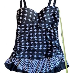 Mazu Swim One Piece Black and White Polka Dot Swimsuit with Ruffled Skirt